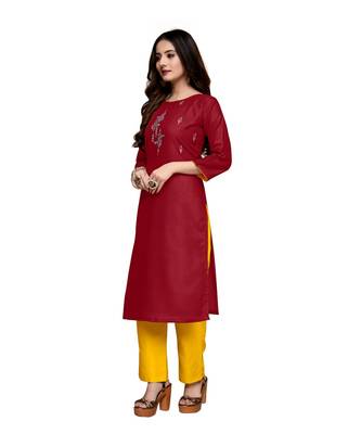Red cotton embroidered stitched   kurti 3