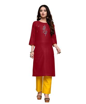 Red cotton embroidered stitched   kurti 4