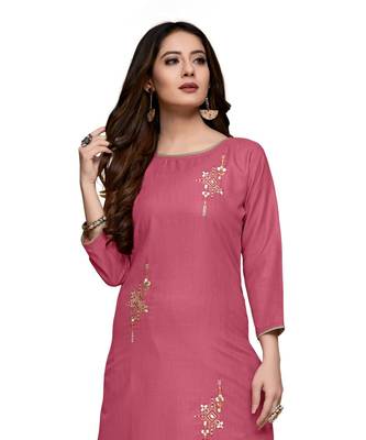 Pink cotton embroidered stitched   kurti 1