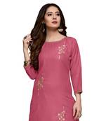 Pink cotton embroidered stitched   kurti