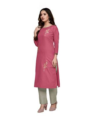Pink cotton embroidered stitched   kurti 3