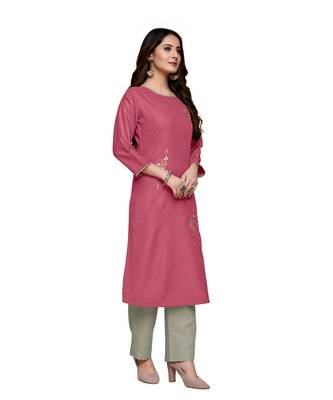 Pink cotton embroidered stitched   kurti 4