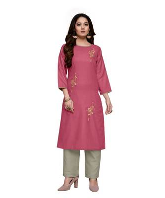 Pink cotton embroidered stitched   kurti 5