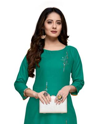 Green cotton embroidered stitched   kurti 1