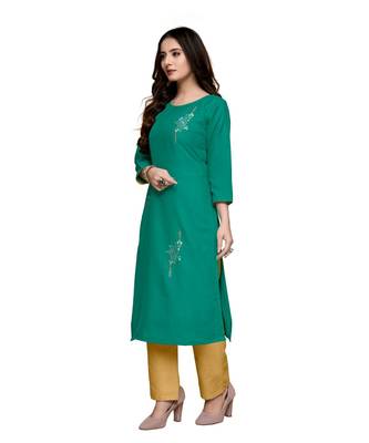 Green cotton embroidered stitched   kurti 3