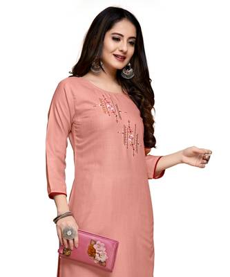 Orange cotton embroidered stitched   kurti 1