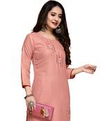 Orange cotton embroidered stitched   kurti