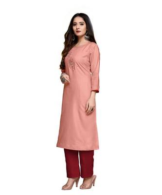 Orange cotton embroidered stitched   kurti 2