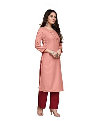 Orange cotton embroidered stitched   kurti 3