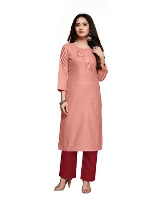Orange cotton embroidered stitched   kurti 4
