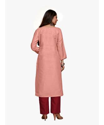 Orange cotton embroidered stitched   kurti 5