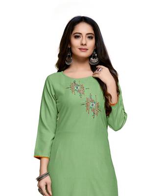 Green cotton embroidered stitched   kurti 1