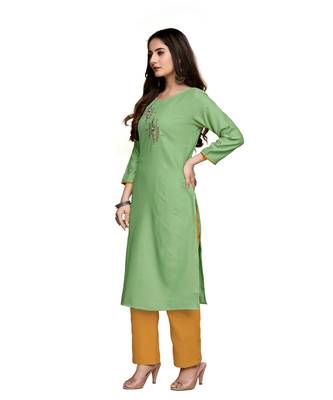 Green cotton embroidered stitched   kurti 2
