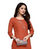 Orange cotton embroidered stitched   kurti