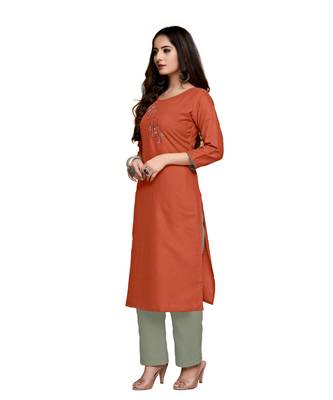 Orange cotton embroidered stitched   kurti 2