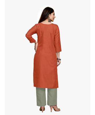 Orange cotton embroidered stitched   kurti 5