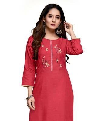 Red cotton embroidered stitched   kurti 1