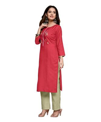 Red cotton embroidered stitched   kurti 2