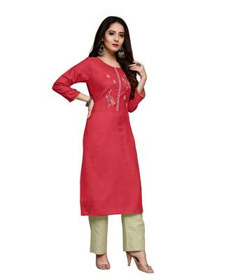Red cotton embroidered stitched   kurti 3