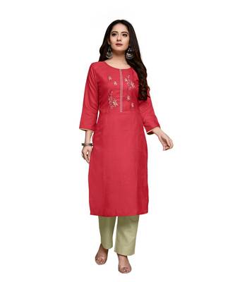 Red cotton embroidered stitched   kurti 4
