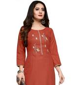 Orange cotton embroidered stitched   kurti