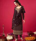 coffee Indian Hit Georgette Straight Suit Party Wedding Cocktail Wear Ethnic Women Girls Semi stitched suit