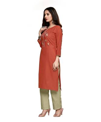 Orange cotton embroidered stitched   kurti 2