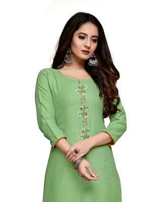 Green cotton embroidered stitched   kurti 1