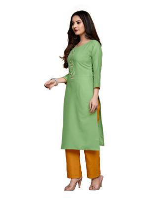 Green cotton embroidered stitched   kurti 2