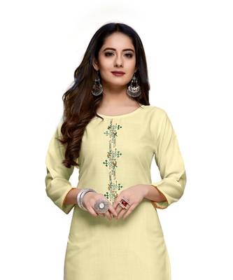 Cream cotton embroidered stitched   kurti 1