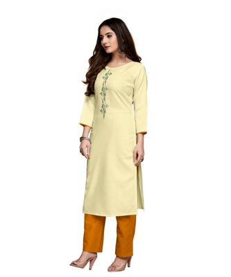 Cream cotton embroidered stitched   kurti 2