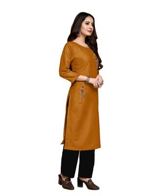 Yellow cotton embroidered stitched   kurti 1