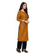 Yellow cotton embroidered stitched   kurti