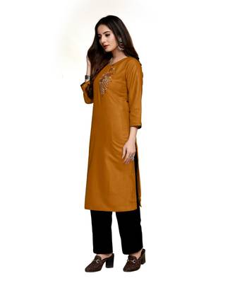 Yellow cotton embroidered stitched   kurti 3