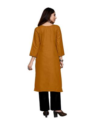 Yellow cotton embroidered stitched   kurti 5