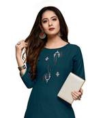 Blue cotton embroidered stitched   kurti