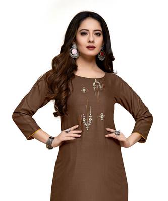 brown cotton embroidered stitched   kurti 1
