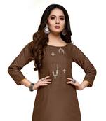 brown cotton embroidered stitched   kurti
