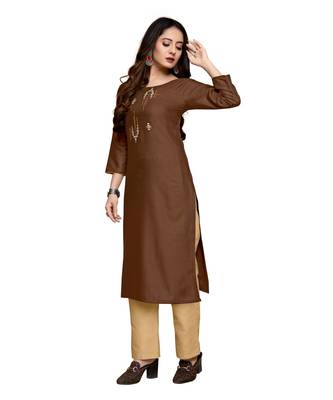 brown cotton embroidered stitched   kurti 2