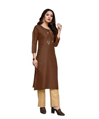 brown cotton embroidered stitched   kurti 3