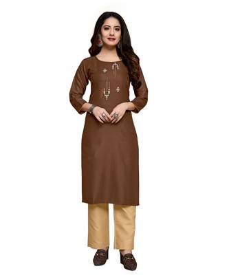 brown cotton embroidered stitched   kurti 4