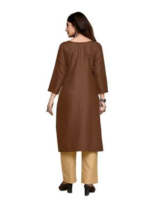 brown cotton embroidered stitched   kurti 5