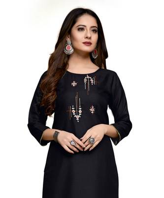 Black cotton embroidered stitched   kurti 1
