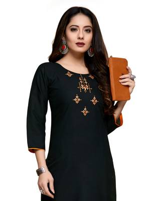 Black cotton embroidered stitched   kurti 2