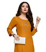 Yellow cotton embroidered stitched   kurti