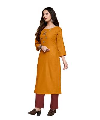 Yellow cotton embroidered stitched   kurti 2