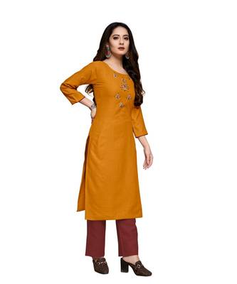 Yellow cotton embroidered stitched   kurti 3