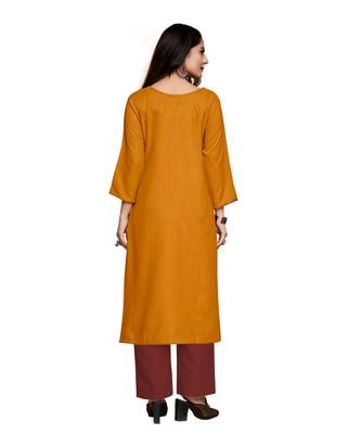 Yellow cotton embroidered stitched   kurti 5