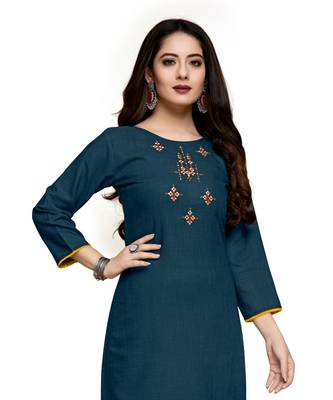 Blue cotton embroidered stitched   kurti 1