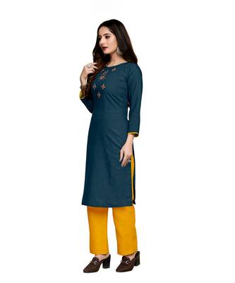 Blue cotton embroidered stitched   kurti 2